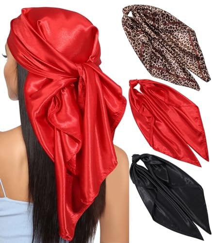 Kajeer 3 Stück Kopftuch Bandana Halstuch für Damen - 90x90cm Große Satin Seidentuch Weiches Satinschal Haarschal für Frauen