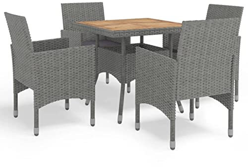 Gaseeto Sitzgruppe Garten Rattan Essgruppe 4 Personen Rattan Gartenmöbel Set mit 4 Gartenstuhl Gartenmöbel Essgruppe Gartengarnitur Rattan Sitzgarnitur Holz Grau Gartentisch Balkonmöbel Set