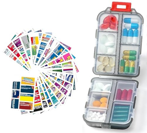 Pilulier de voyage avec étiquettes – Pilulier portable de poche – Distributeur de médicaments de voyage pour huile de poisson et vitamines (gris)