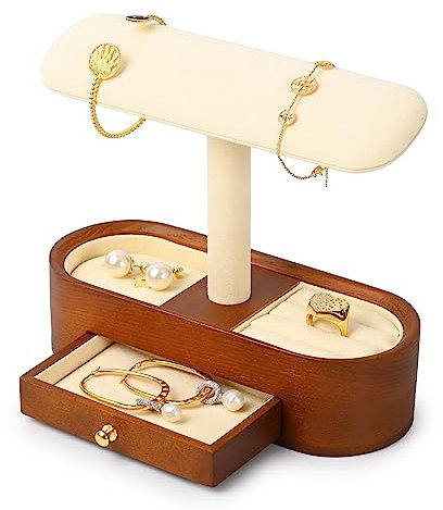Papten Présentoir de montres en bois, porte-bracelets, porte-bijoux, porte-bagues, boucles d'oreilles, organisateur avec tiroirs, affichage de bijoux (beige)