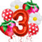 Luftballons Geburtstag Erdbeer, Erdbeer Deko Geburtstag 3 Jahr Mädchen, 7 Stück Geburtstags Ballon Set mit Ballon Nummer 3, Erdbeere Folienballon für Mädchen Geburtstagdeko Motto Party
