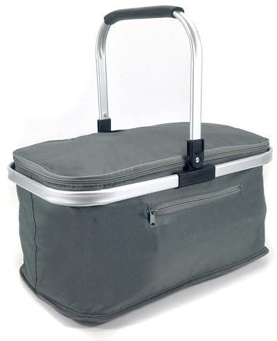 24L Einkaufskorb groß Isolierkorb Kühlkorb Kühltasche Picknickkorb Thermotasche Korb faltbar Kühlbox Tasche Einkaufskörbe (Grau)