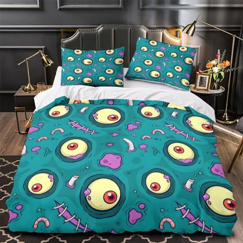 GDEKCIEAS Zombie Skin Bedding Set for Kids, 3Pcs Duvet Cover with Zipper Closure, Ultra Soft & Breathable, Perfect for Boys And Girls King（220x240cm）