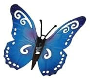 Holzwurm Dekofigur Käfer Biene Katze Maus Schnecke Kuh, Eule aus Metall mit Magnetfuß, Gartenfigur, Metallfigur, Blechfigur (Schmetterling Magnet Blau)