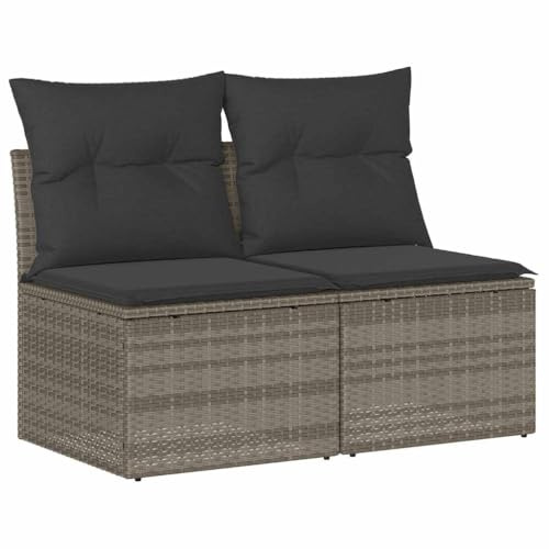 vidaXL 2-TLG. Garten-Sofagarnitur mit Kissen Hellgrau Poly Rattan