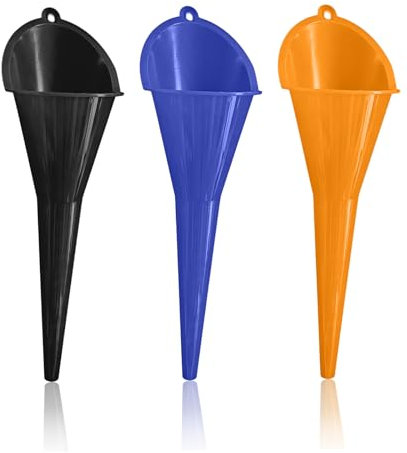 Hbxdeco 3 embudos automotrices, embudo de aceite de cuello largo, embudo de aceite de plástico multifunción, embudo sin derrames para aceites, lubricantes, aceites de motor, agua, diésel, queroseno y