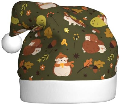 peiyeety Weihnachtsmütze mit süßem Igel- und Pilzmuster für Erwachsene, originelle Weihnachtsmütze für Frauen und Männer, Weihnachtsfeier-Dekoration