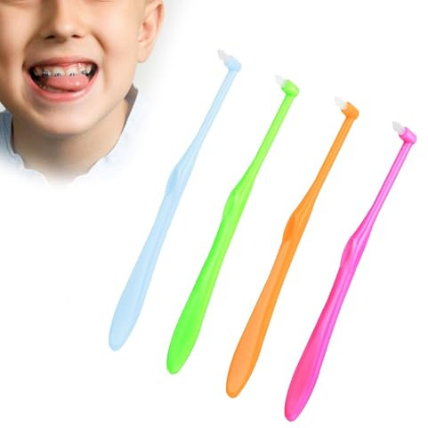 4 Stück Einbüschelzahnbürste,Soft Zahnspangen Zahnbürste,Compact Tuft,Einbüschelbürste,Tepe Zahnbürsten,Kieferorthopädishe Solo Zahnbürste Zahnspange Brackets,Zahnbürste für Feste Zahnspange,für Oral