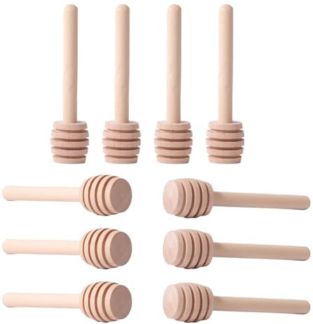 Ginddy Lot de 10 mini mélangeurs à miel en bois, bâtonnets en bois portables pour recueillir le sirop de miel, la mélasse, le café, le lait, le thé