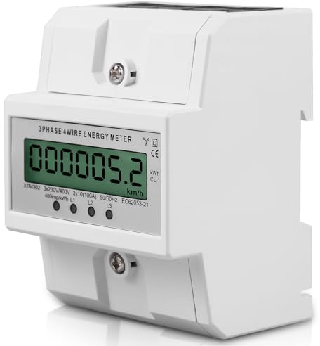3 Phasen Stromzähler, 100A Drehstromzähler Geeicht Stromzähler mit LCD-Display, 50/60Hz Digitaler Stromzähler 3-Phasen 4-Draht für DIN Hutschiene Zwischenzähler Strom Geeicht
