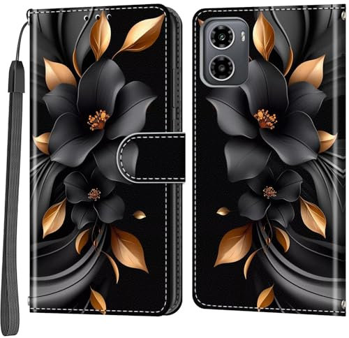Salanheo Phone Case for Motorola Moto G05 / E15, Leather Flip Cover Shockproof Protective Case with Card Slots Magnetic Closure Wallet Case Leaves and flowers