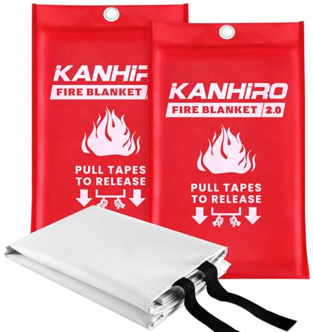 Emergency Fire Blanket for Home Kitchen - 2 Pack, 40 in X 40 in, KANHIRO 2.0 Emergency Silicone Fire Blanket