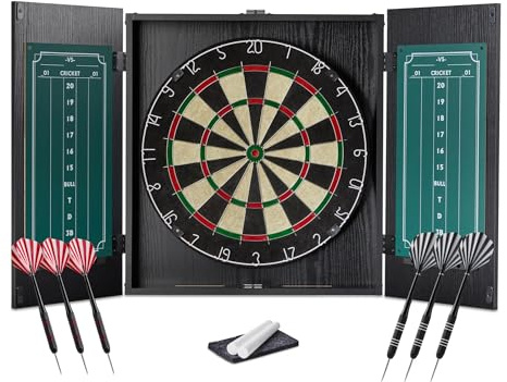 Amazon Basics Dartboard Cabinet Set, Dart Board for Adults, Regulation Size, Black