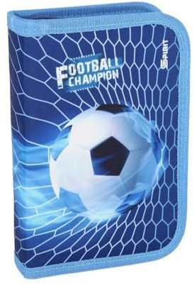 itenga Schüler-Etui 28 teilig gefüllt 1-Zipper Federmäppchen für Jungen und Mädchen (Fussball blau)