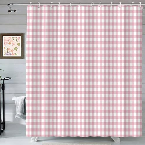 GardEssere Rideau de bain abstrait rose vichy pour salle de bain à carreaux colorés à carreaux avec 12 crochets rideaux en polyester imperméable cadeau festival 183 x 183 cm