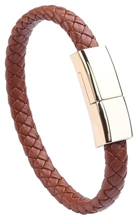 YACSEJAO USB C to USB A Bracelet Charging Cable,22.5 cm Portable USB Type C Fashion Leather Braided Wrist Strap Charging Data Transfer Short Cable (Brown)