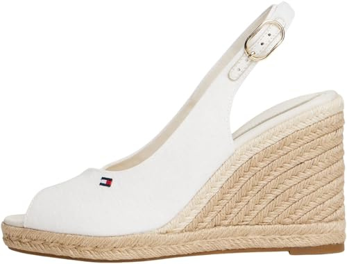 Tommy Hilfiger Damen Wedge Sandalen High Slingback mit Keilabsatz, Weiß (Ecru), 38