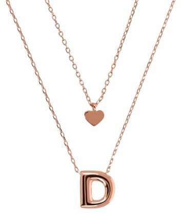 Bronzallure Collana Donna Graduata placcata Oro 18k – Collana Doppio Filo con Iniziale D e Cuore – Gioielli Made in Italy – Idea Regalo Compleanni, Anniversari, Festa Donna, Festa Mamma