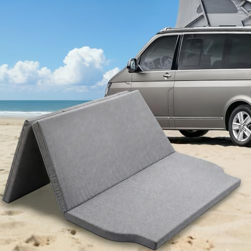 Klappmatratze Für VW T4/T5/T6 California Doppelte Rücksitze (ohne Küche), T5 Matratze 148 x 198x 6 cm, Faltbare Matratze VW T6 mit Hochfester Schaumstoff Stützkraft, vw t5 Zubehör/VW T4/VW t6 Zubehör