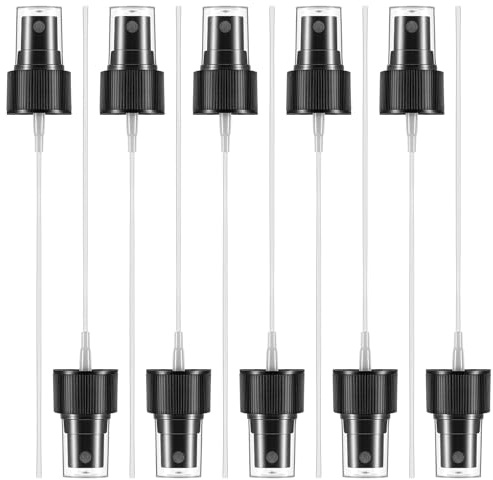 Telooco 10 Pièces Tête de Pulvérisation en Plastique 24/410 pour Bouteilles avec Tube Plongeur de 14,5 cm, Pompe de Pulvérisation Noire pour Huiles Essentielles Parfums Produits de Nettoyage