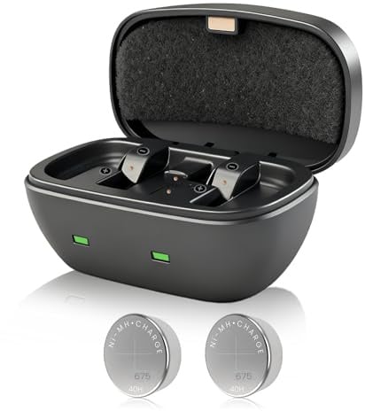 2Pcs 675 Hearing Aid Rechargeable Batteries and Charging Case, 40maH Large Capacity Reusable Hearing Aid Batteries (2 Batteries + Charger)
