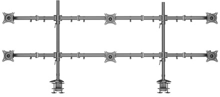 HFTEK MS1426C-N Modulare Monitorhalterung für 6 Monitore mit erweitertem Mittelarm (8×18,5 cm) – Mechanische Monitorarm für 15–34 Zoll Bildschirme, VESA 75 100, Individuell umrüstbar