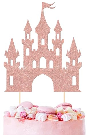 1 Stück Schloss Tortendeko, Prinzessin Schloss Thema Glitzer Tortendeko Geburtstag Deko, Schloß Cake Topper Dekorationen für Geburtstag Party Hochzeit Kuchen Dekorationen (Roségold)