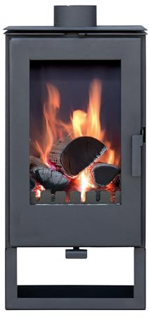 ALAZ K8M Kaminofen 9 kW, Holzofen mit Dauerbrand, 90 cm Höhe, 47x40 cm, Schwarz, 150 mm Rauchabzug