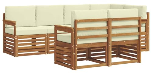 vidaXL Sofagarnituren 7 pcs Natur und Creme Massivholz Akazie, Garten-Sofa, modernes Outdoor-Sofa, langlebige Lounge, Bequeme Terassensitze für Dein Wohnzimmer