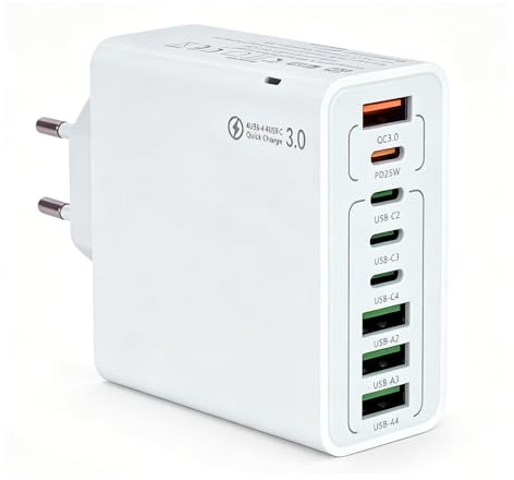 Cargador USB C Carga Rapida 120W 8 Puertos 3 USBC 3 USBA 1 QC 3.0 1 PD 25W | Cargador Multiple USB C, Compatible con iPhone 16/15/14 Galaxy Huawei Tablets, Casa Oficina Viaje, Cargador Movil Multiple