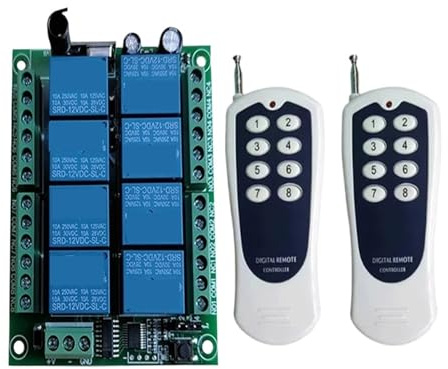 Interruttore Luce LED Con Telecomando Wireless A 8 Canali, DC 12V 24V, Uscita Relè 10A, Trasmettitore E Ricevitore RF Radio Segnale Stabile Controllo Preciso(DC24V-2)