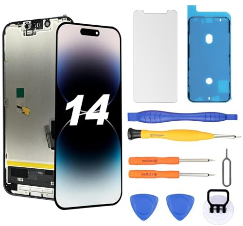 NB+ OLED Display für iPhone 14 120Hz Displayreparatur [Soft OLED, Nicht Hard OLED], 3D-Touch Display Full HD Digitizer Baugruppe mit Reparatur-Werkzeugsatz, wasserdichter Kleber, Displayschutzfolie