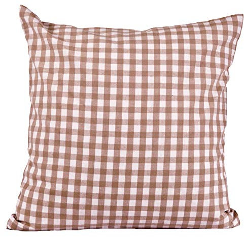 Hans-Textil-Shop Kissenbezug Kariert Beige 40×40 Baumwolle – Kissenhülle Landhaus Karo mit Reißverschluss, Sofakissen, Kopfkissen, Dekokissen