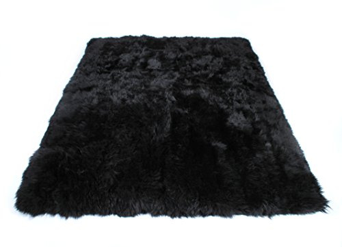 Naturasan Designer Öko Schaffell Lammfell Teppich, Hochflor, Langflor, Retro, Flokati Schaffellteppich (120x180, Schwarz)
