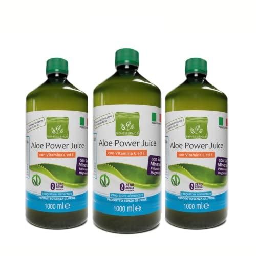Benessence - Succo di Aloe Vera - Aloe con Vitamine C ed E con Sali Minerali, Potassio e Magnesio- 3 Bottiglie da 1L