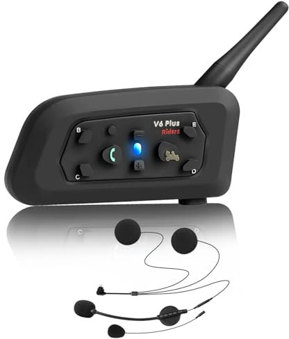 QSPORTPEAK V6 Plus Motorcycle Intercom Headset Speakers,1200m Motorcycle Bluetooth Headsets 6 Riders Communication System & 2 People Intercom with Waterproof, GPS,DSP Noise Reduction(1Pack)