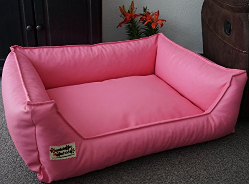 Hundebettenmanufaktur Hundebett Hundesofa Schlafplatz Kunstleder Similpelle Farbe und Größe wählbar von XS bis XXL (50 cm X 40 cm, rosa)
