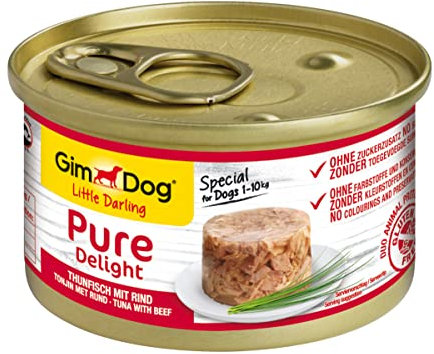 GimDog Pure Delight Thunfisch mit Rind - Proteinreicher Hundesnack mit zartem Fisch in köstlichem Gelee - 12 Dosen (12 x 85 g)