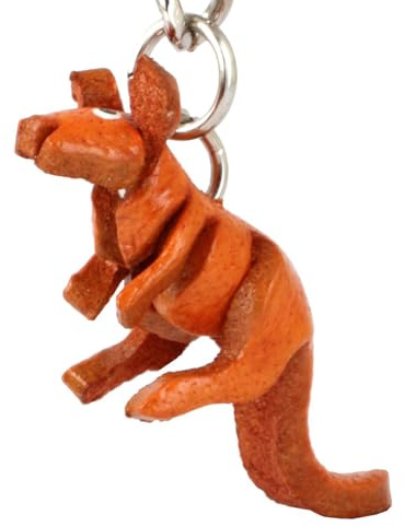 MONKIMAU Schlüsselanhänger Tiere 3D Kleiner Känguru aus Echtleder - handgefertigt Leder Tieranhänger - Geschenk für Damen, Frauen, Kinder und Tierliebhaber
