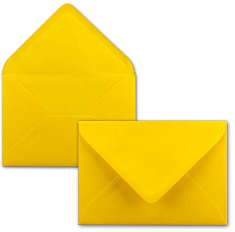 50x kleine Umschläge in Honiggelb DIN C7 8,1 x 11,4 cm mit Spitzklappe und Nassklebung in 110 g/m² - kleiner blanko Mini-Umschlag