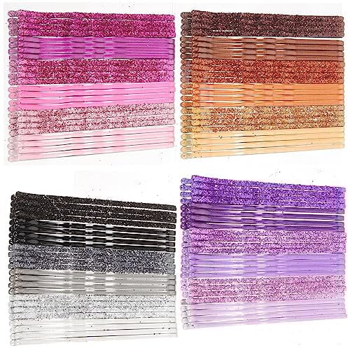 Beaupretty 96pcs Glitter Hair Clips Stoving Varnish Hair Pins Bobby Pins Metal Styling Barrettes (Golden, Pink, Purple and Black Each Sheet)