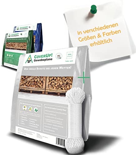 CoverUp! Abdeckplane 4x4 m Weiß (120 g/m²) – Wasserfest & UV‑stabilisiert, reißfest mit verstärkten Gummiecken & Alu‑Ösen, inkl. 18 m Seil – für Garten, Camping, Holz, Auto
