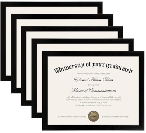 upsimples Certificate Frame with High Definition Glass, 8.5 by 11 Picture Diploma Document Frames for Wall and Tabletop, Black 5 Pack