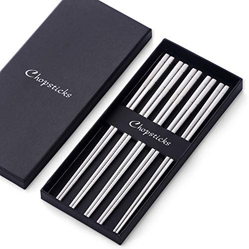 Do Buy Juego de palillos chinos de acero inoxidable plateado, 5 pares de palillos para sushi japonés, coreano, de metal, 23,4 cm de longitud