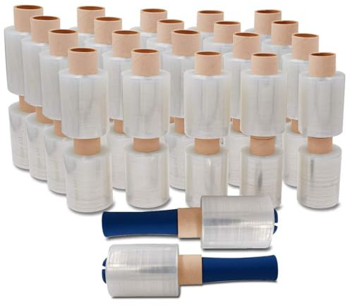 verpacking Mini-Stretchfolie 23 my stark 100 mm x 150 m reißfest, dehnbar & zuverlässig Handstretchfolie Stretchfolie Verpackungsfolie (40 Rollen + 2 Abroller)