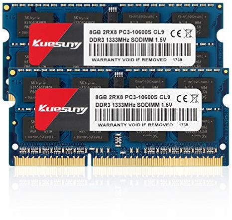 Kuesuny 16Go Kit (2x8Go) DDR3 Mémoire RAM 1333MHz PC3-10600S SODIMM Memory Upgrade for MacBook Pro,iMac,Mac Mini (2x8GB) SODIMM Ordinateur Portable Compatible with Apple