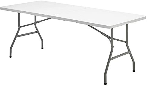 SATURNIA Mesa Plegable Rectangular HDPE Multifuncional, Portatil, Resistente,Multiusos 244x76x74 cm. Color Blanco