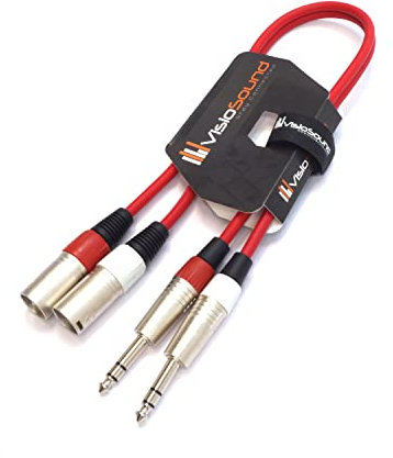 2 x Male XLR to 2 x 6.35mm 1/4 Stereo TRS Jack Balanced Twin Lead/Patch Cable - 3 Colours (0.5m-red)