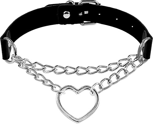 DTWAWA PU Leather Gothic Choker Collar Chain Belt, Adjustable Punk Rock Necklace Gift for Girlfriends Daughter