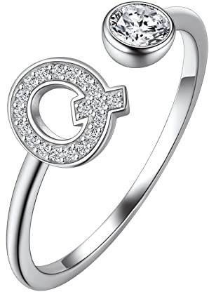 Suplight Damen Offener Ring 925 Sterling Silber Buchstaben A bis Z Ring mit Zirkonia Initiale Alphabet Schmuck Geschenk für Frauen Mädchen